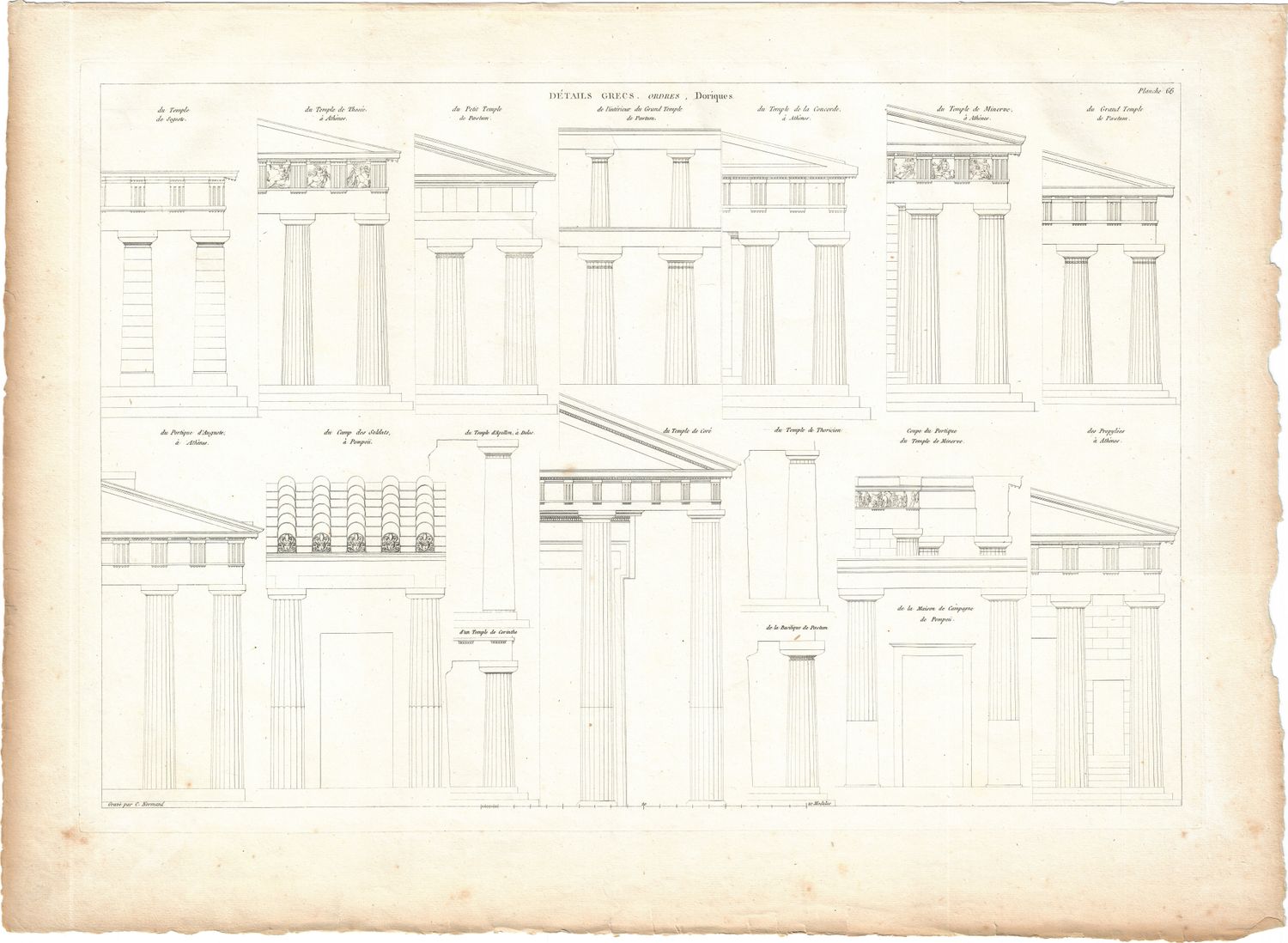 1799 Architectural Engraving of Details Greces Ordres Dorique by JNL Durand