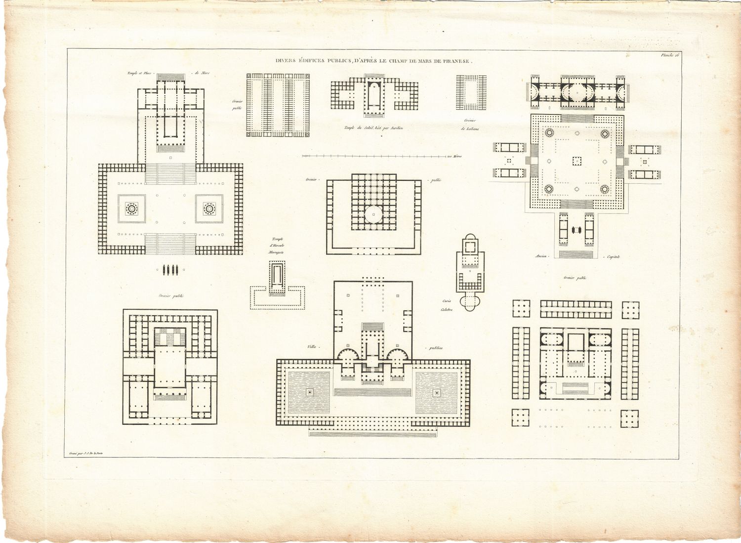 1799 Architectural Engraving of Divers Edifices Publiques, D'Apres de Champ de Mars de Piranese by JNL Durand