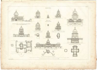 1799 Architectural Engraving of Eglisis Domes by JNL Durand