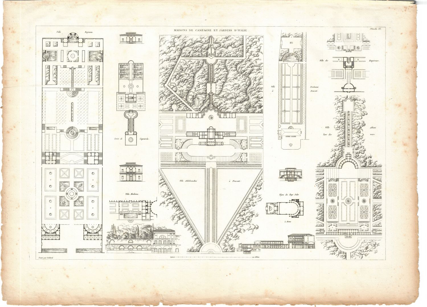 1799 Architectural Engraving of Maisons de Campagne et Jardin D'Italie by JNL Durand