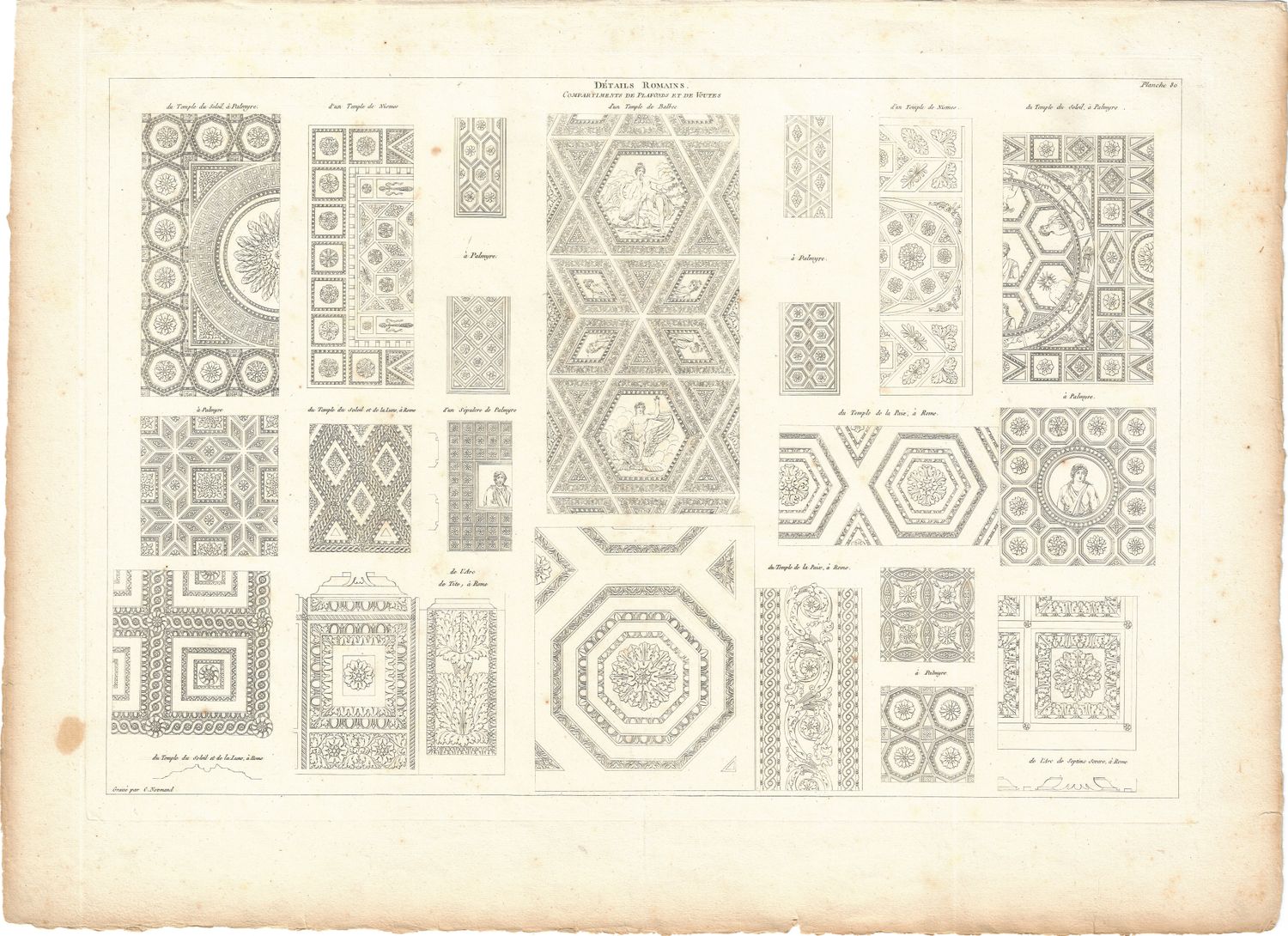 1799 Architectural Engraving of Details Romaines Compartiment de Plafonds by JNL Durand