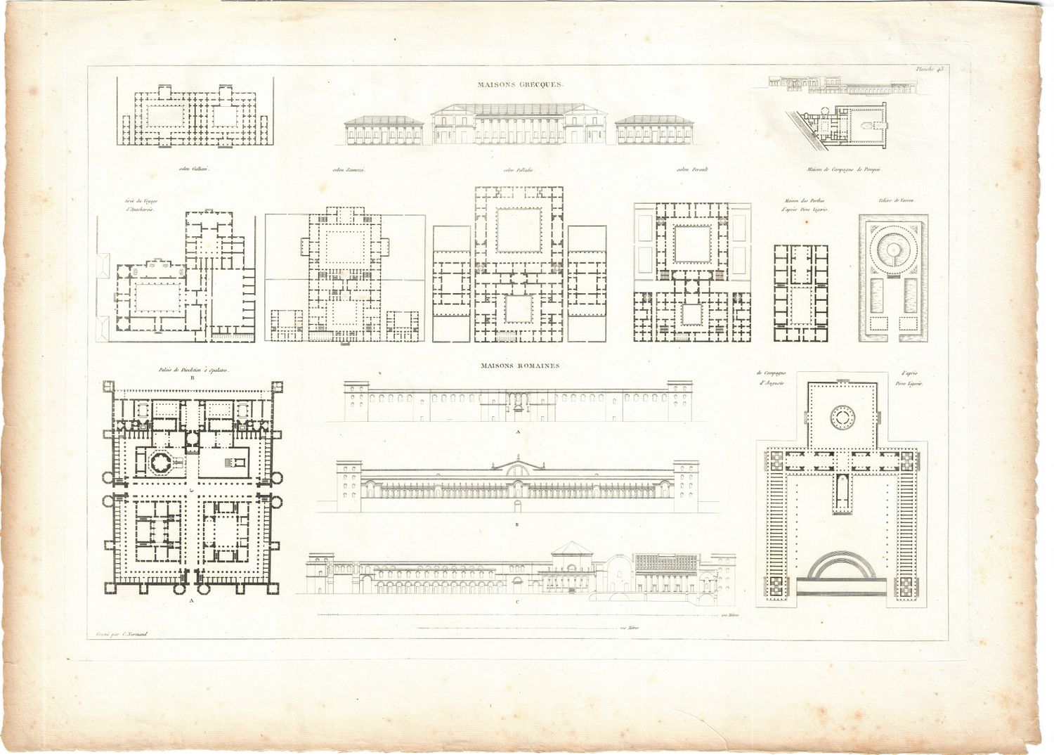1799 Architectural Engraving of Miasons Greces by JNL Durand
