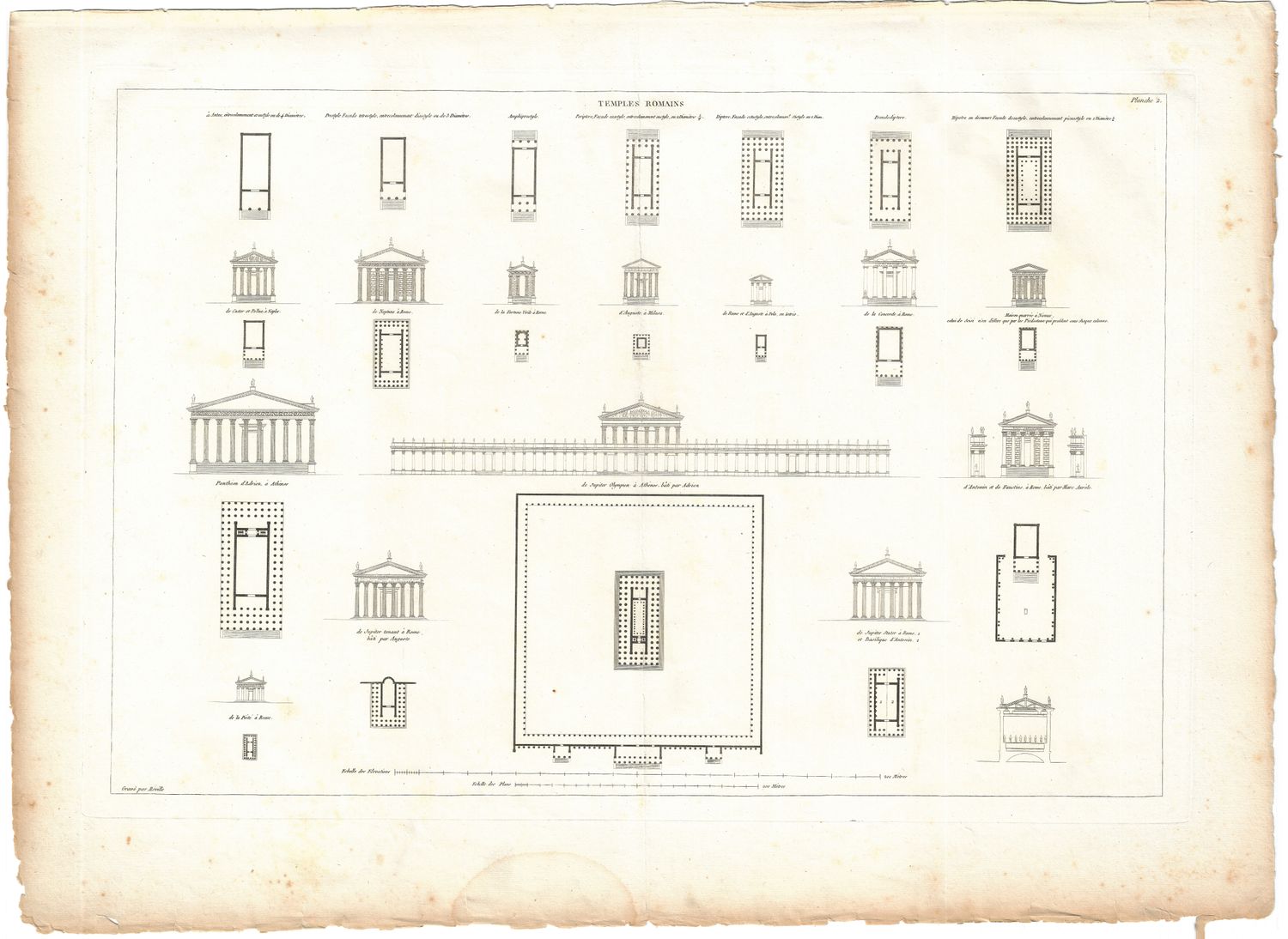 1799 Architectural Engraving of Temples Romains by JNL Durand