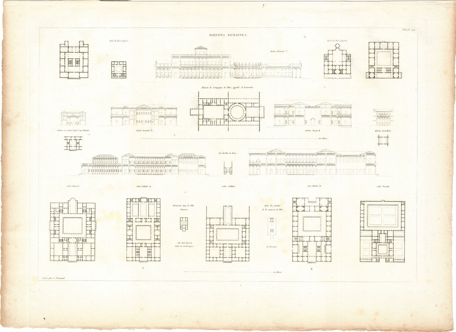1799 Architectural Engraving of Maisons Romaines by JNL Durand