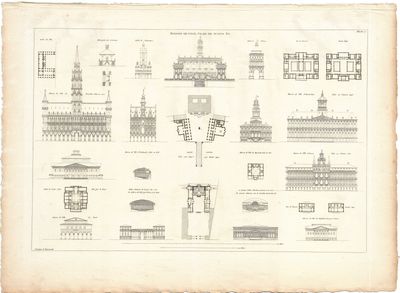1799 Architectural Engraving of Maisons de Ville, Palais de Justice by JNL Durand