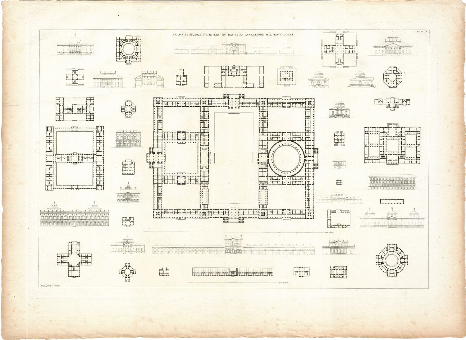 1799 Architectural Engraving of Palais et Maisons Projetees ou Baties en Angleterre par Inigo Jones by JNL Durand