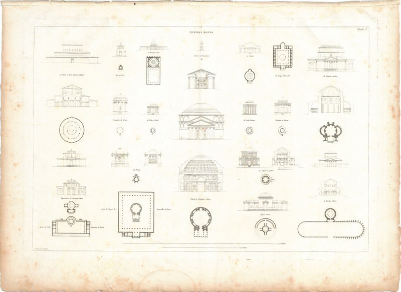 1799 Architectural Engraving of Temples Ronds by JNL Durand