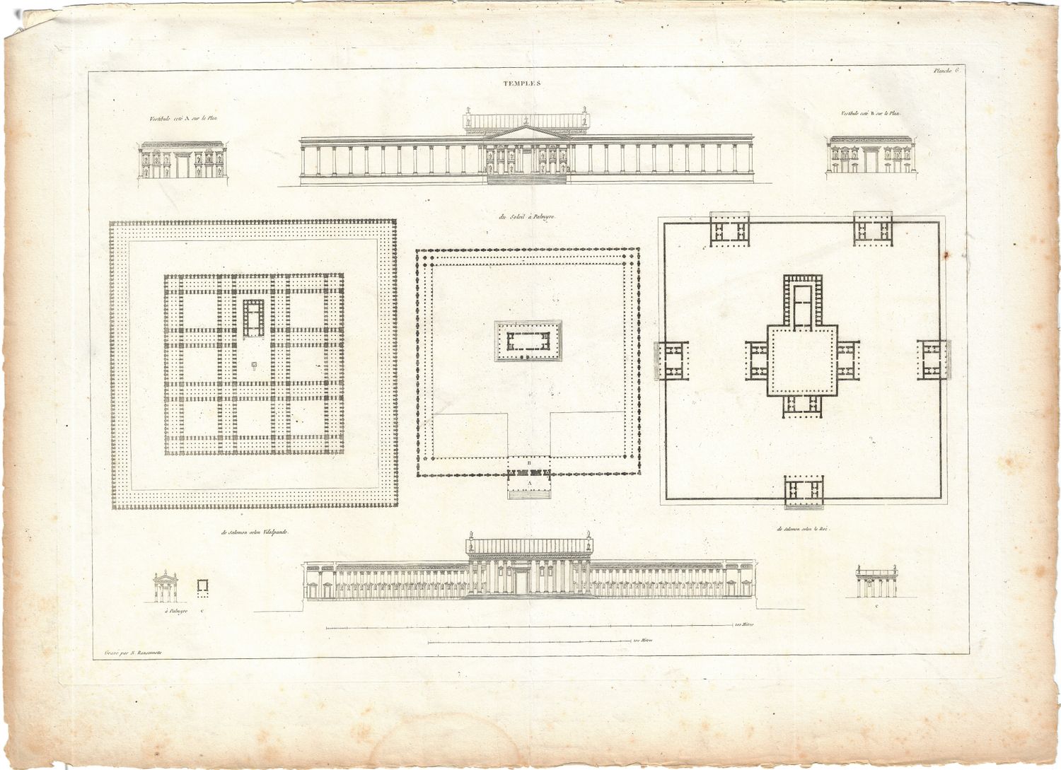1799 Architectural Engraving of Temples by JNL Durand