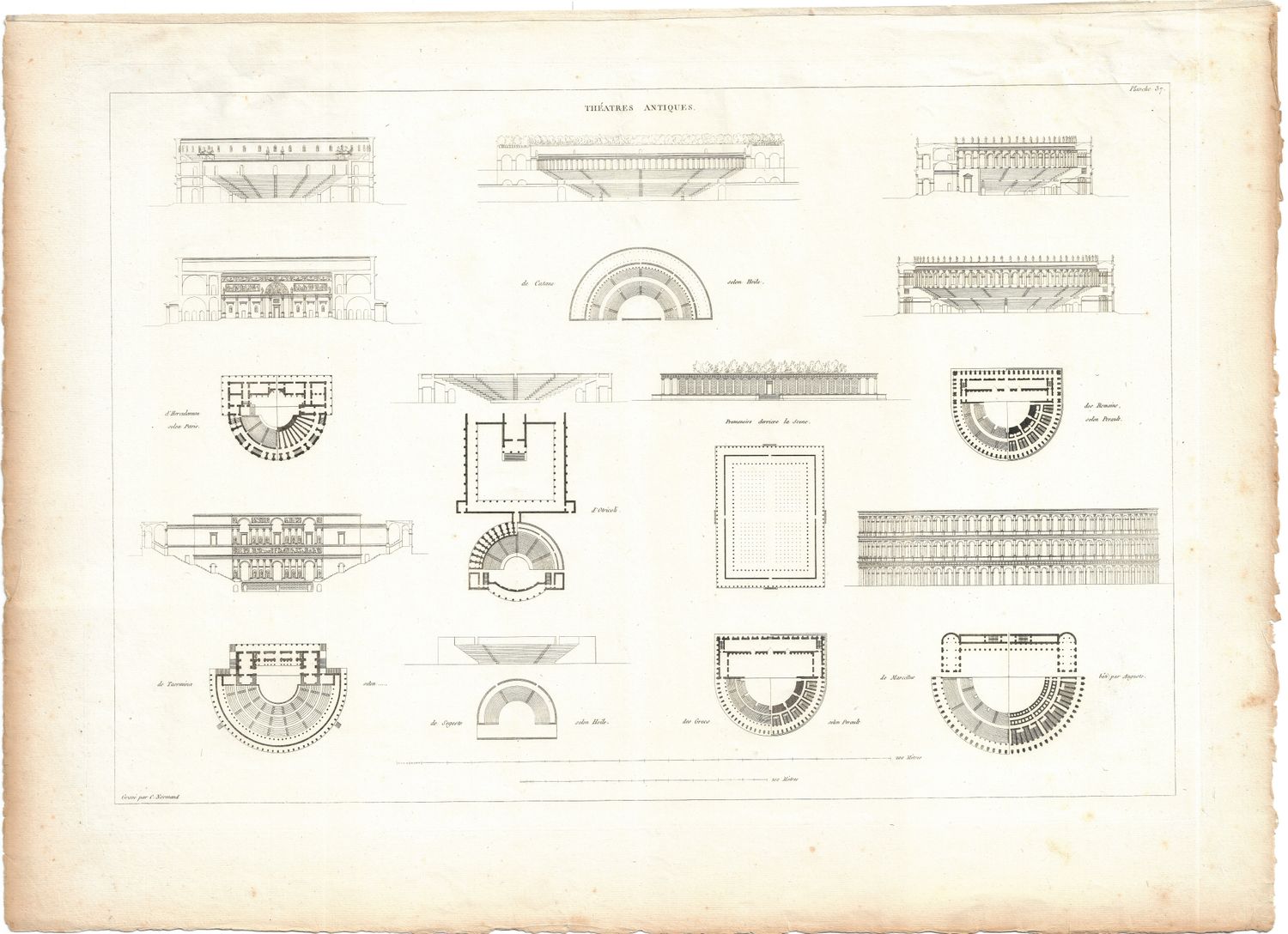 1799 Architectural Engraving of Theatres Antiques  by JNL Durand
