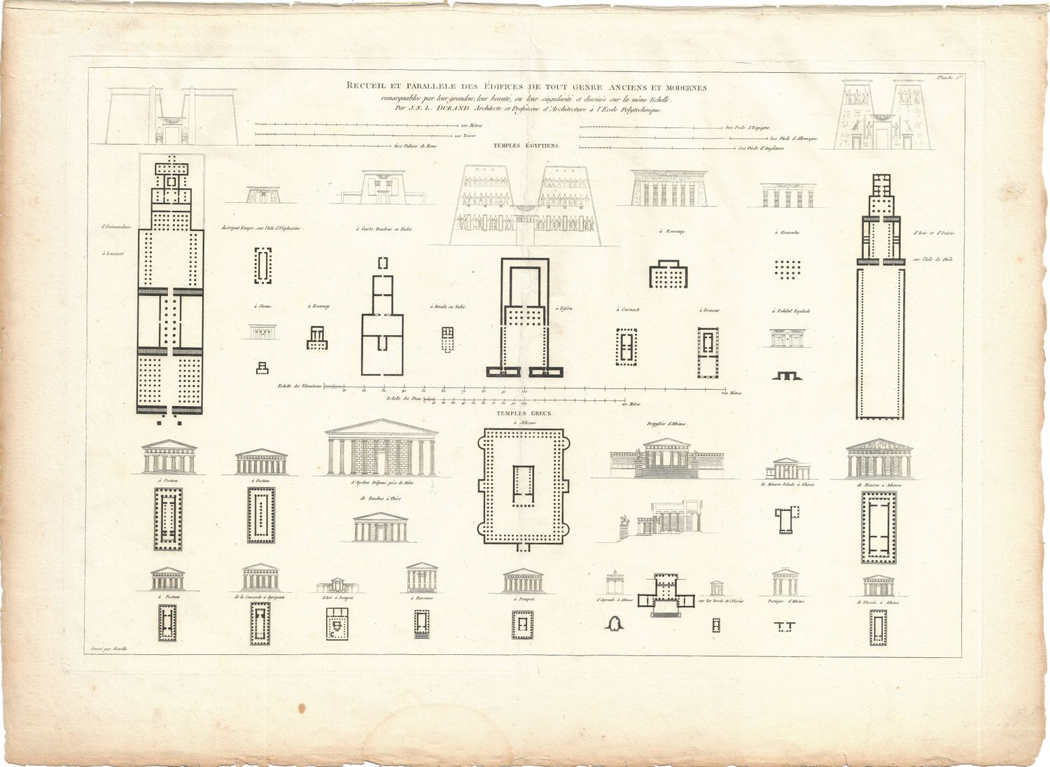 1799 Architectural Engraving of Recueil et Parallele des Edifices de Tour Genre Anciene et Moderne by JNL Durand