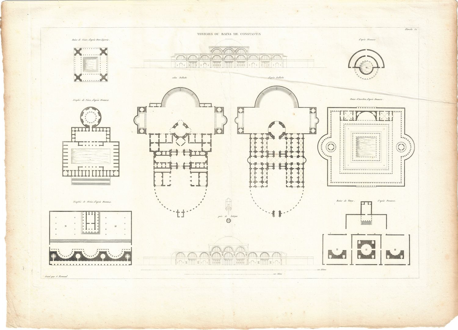 1799 Architectural Engraving of Thermes ou Bains de Constantin by JNL Durand