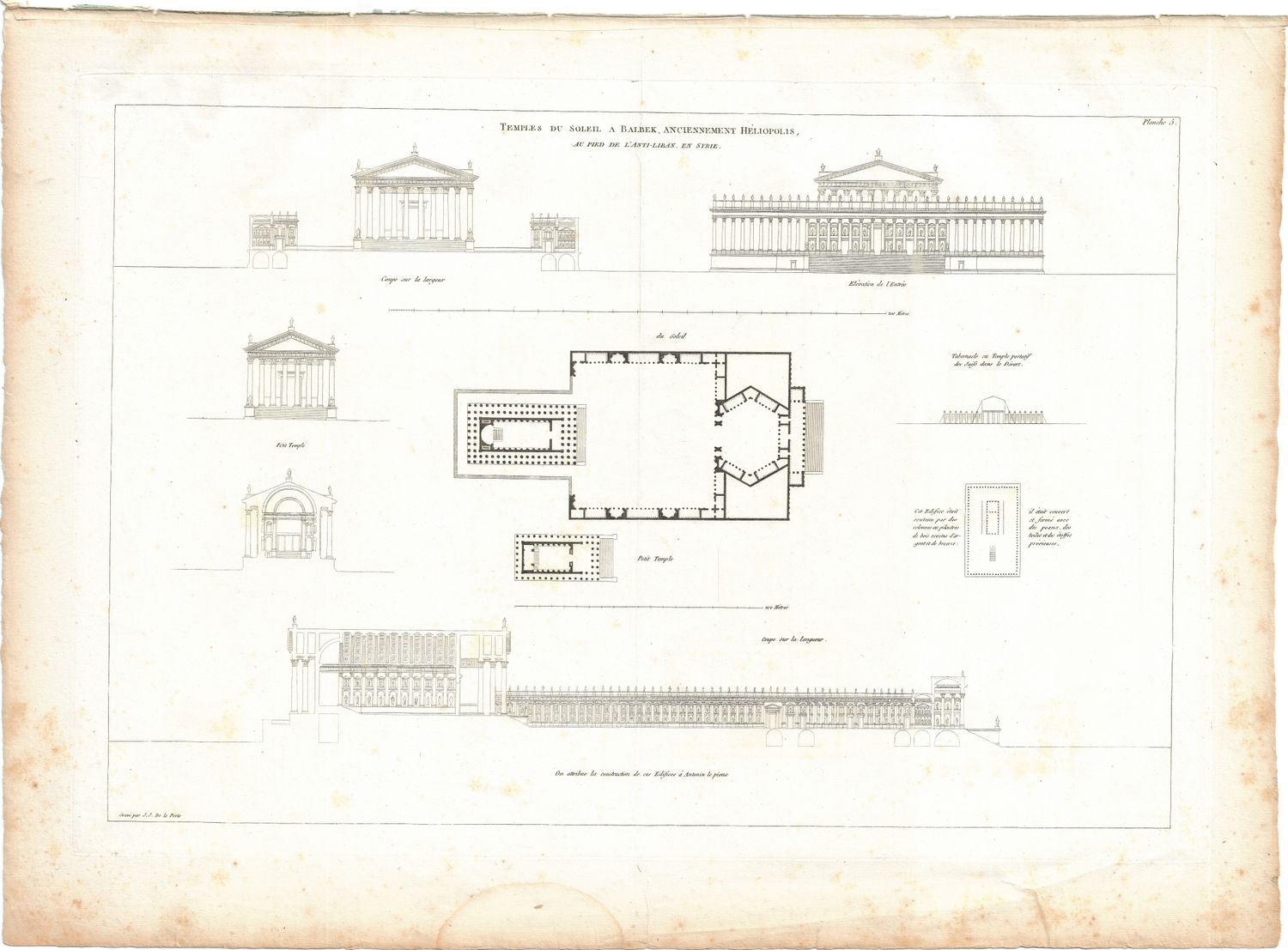 1799 Architectural Engraving of Temples de Soliel - Heliopolis  by JNL Durand