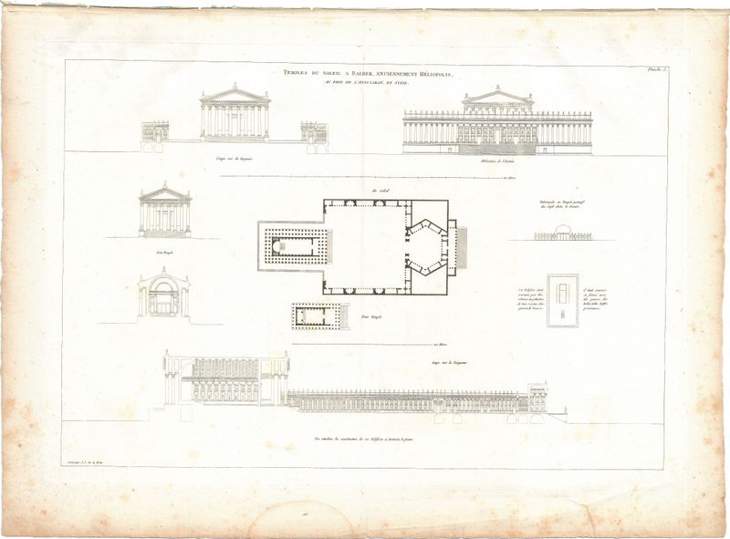 1799 Architectural Engraving of Temples de Soliel - Heliopolis  by JNL Durand