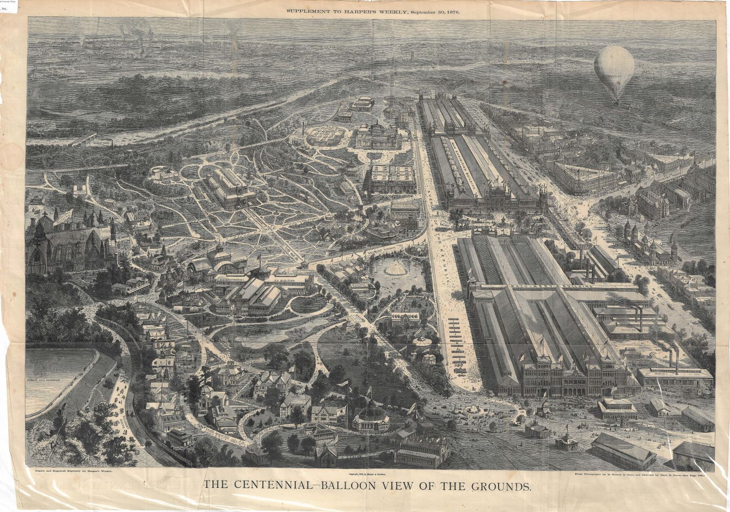 1876 Harper&#39;s Balloon View of the Centennial Grounds-Philadelphia PA