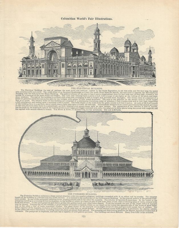 1893 Pair of Columbian Worlds Fair Illustrated Lithographs