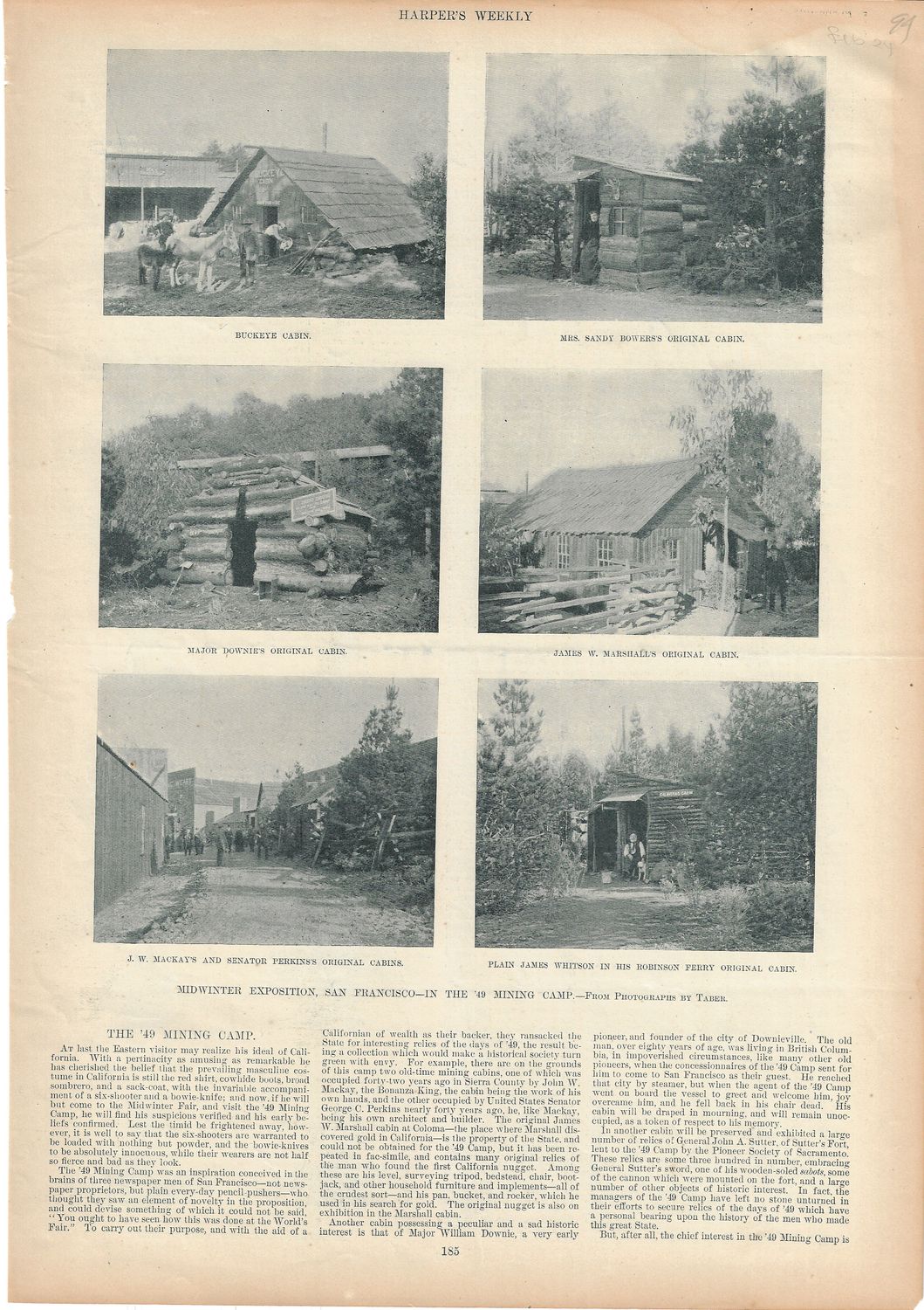 1894 Midwinter Expo View of &#39;49ers Camp by Harpers in monochrome