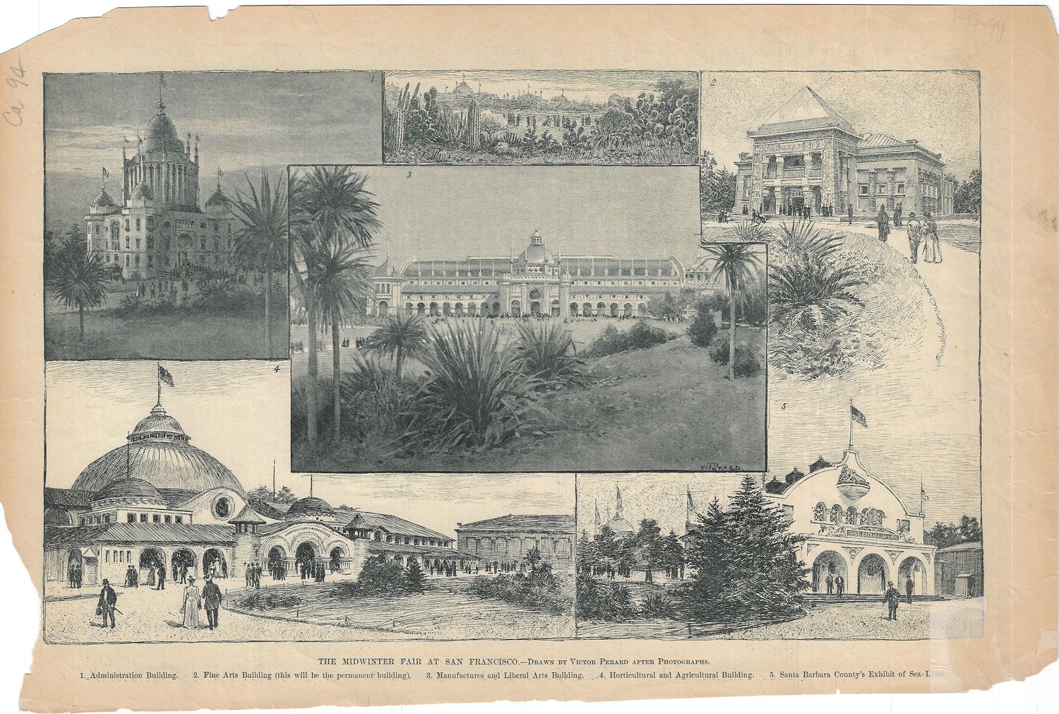 1894 Midwinter Expo Fair Buildings View by Harpers in monochrome