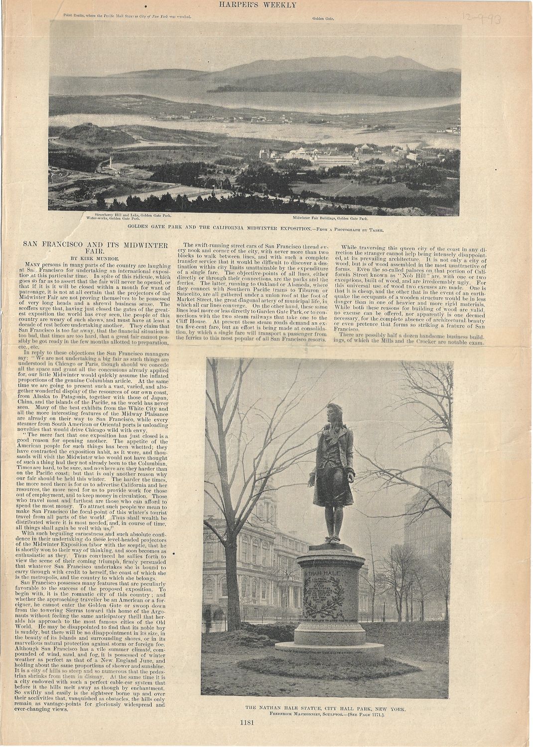 1894 Midwinter Expo View of Golden Gate Park by Harper&#39;s in monochrome