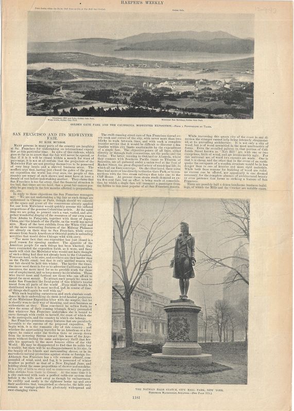 1894 Midwinter Expo View of Golden Gate Park by Harper's in monochrome