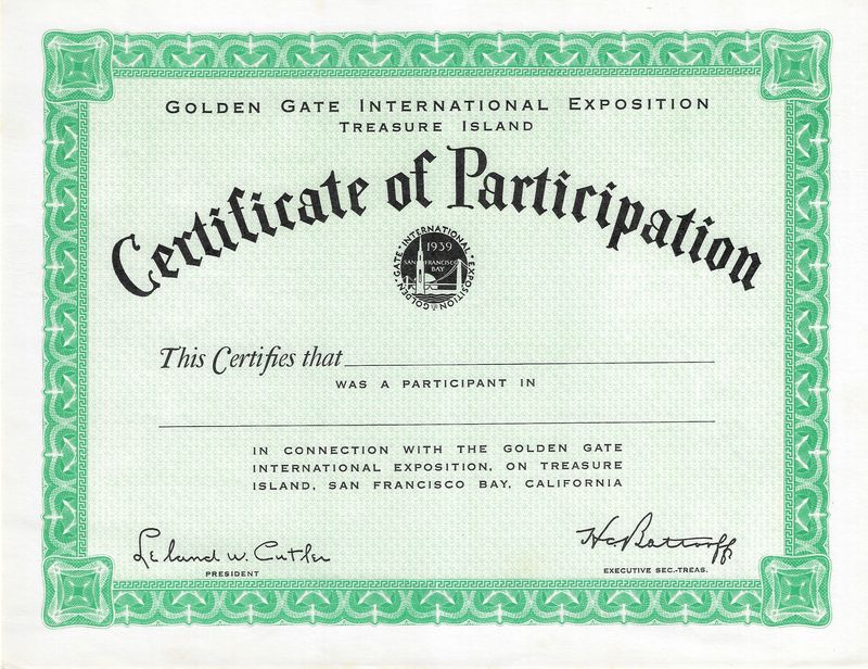 1940 GGIE Certificate of Participation Chromolith