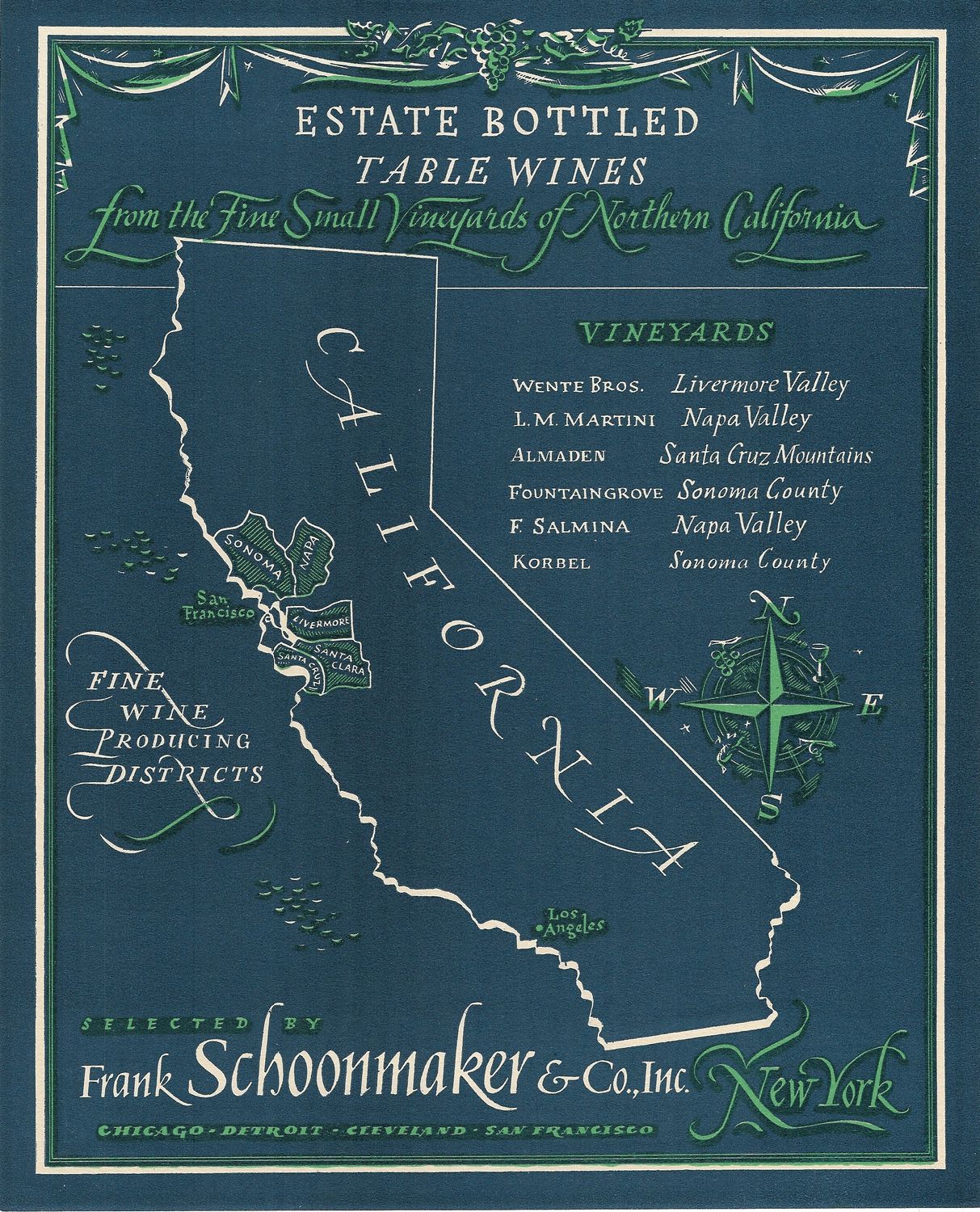 1966 Estate Bottled Table Wines from the fine small vineyards of Northern California by Frank Schoonmaker &amp; Co