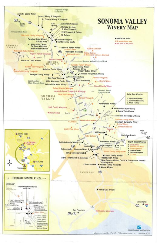 2015 Sonoma Valley Wine Tasting Map w/ Index