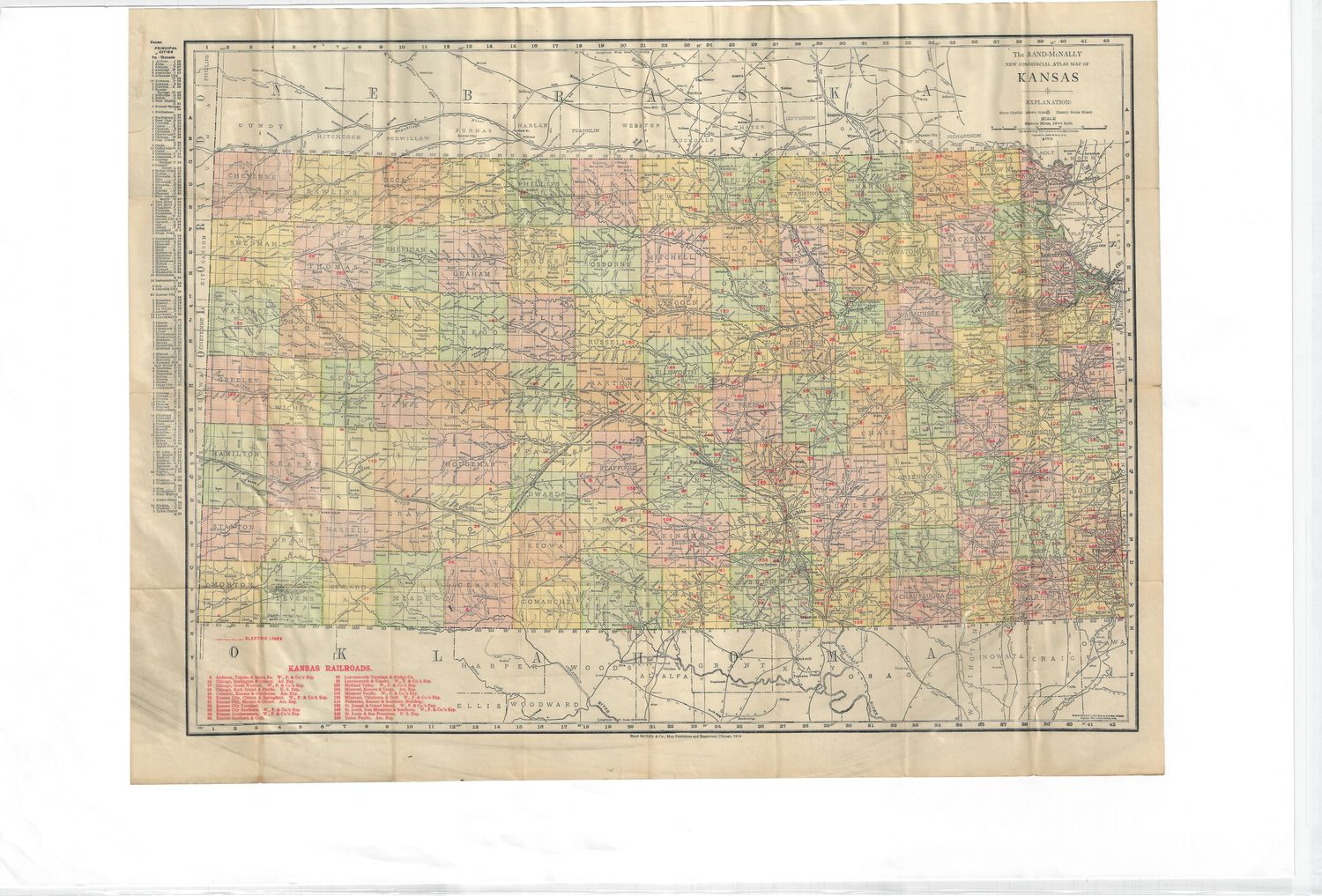 1911 Pocket Map of Kansas by Rand McNally