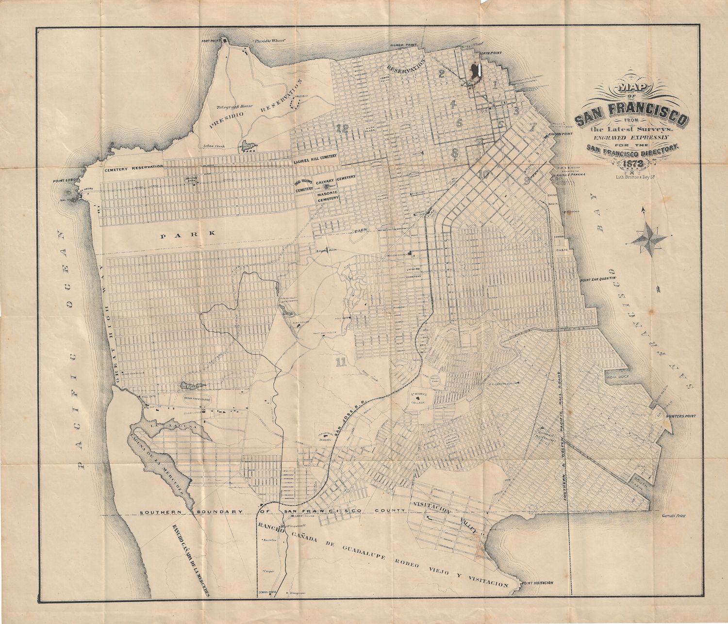 1873 (1870) Langley's City Map and Street Guide to San Francisco 