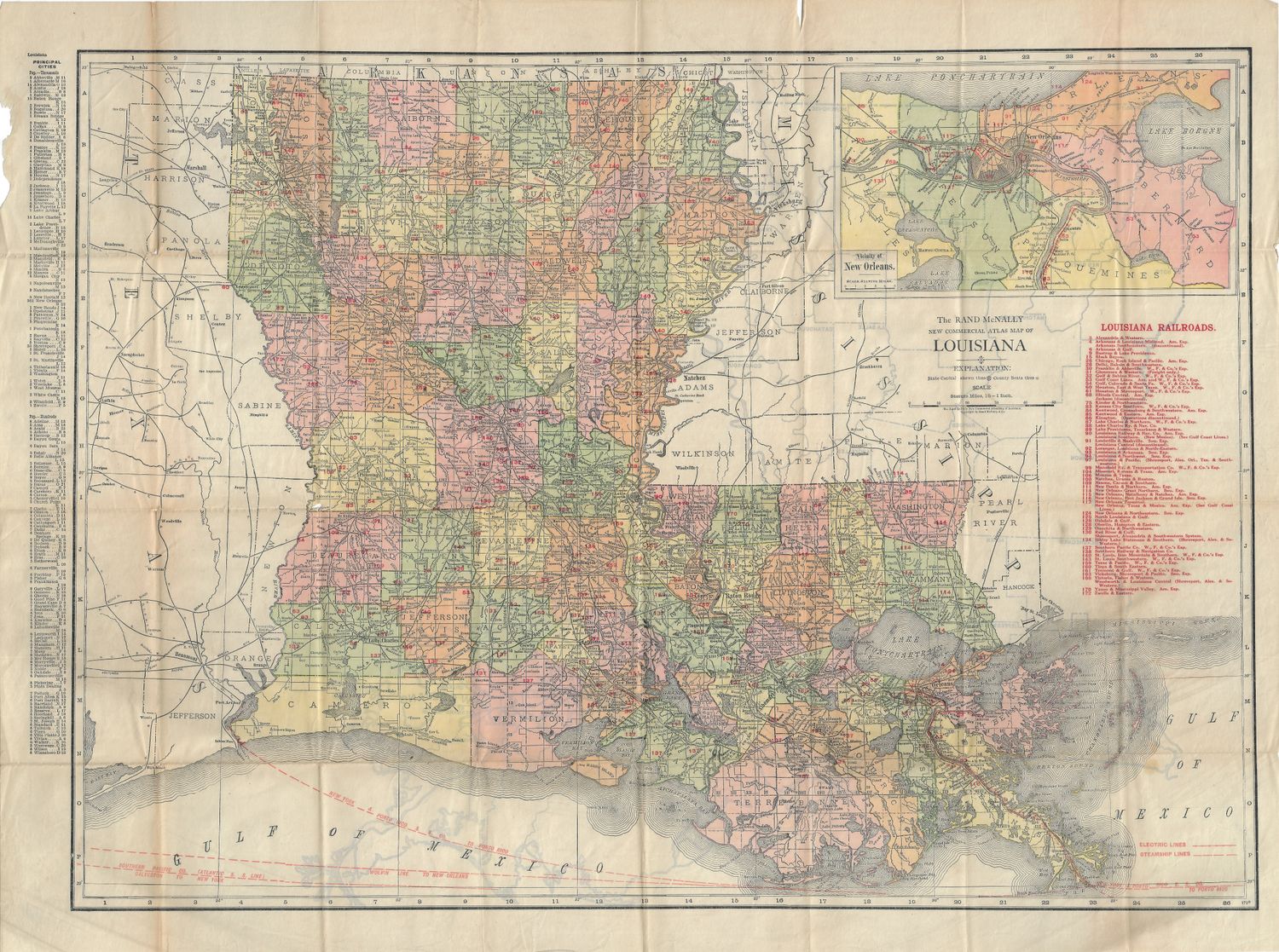 1917 Pocket Map of Louisiana by Rand McNally