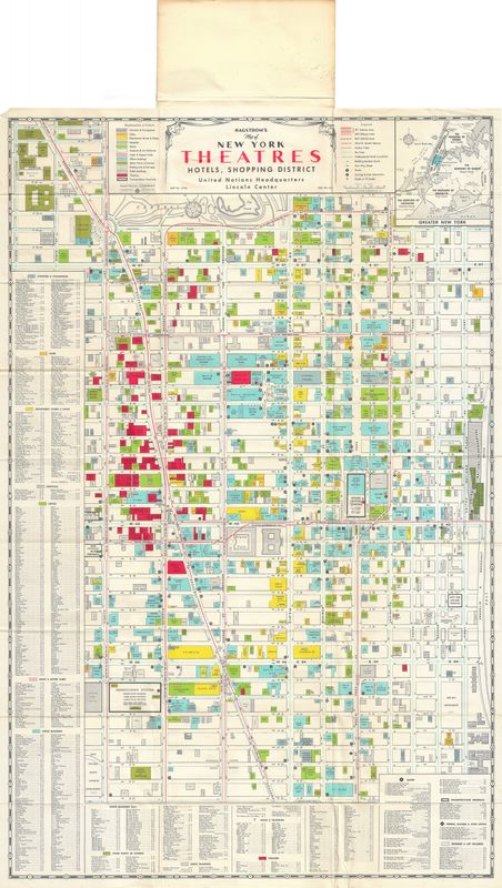 1955 Folding Map of New York City Theaters by Hagstrom 