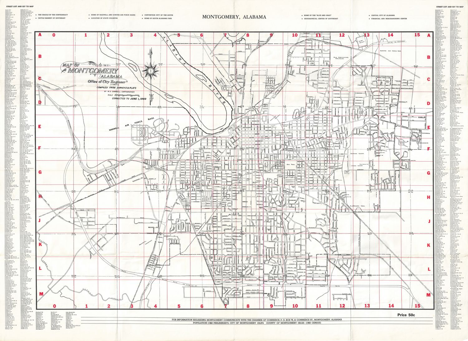 1960 Map of Montgomery Alabama from the Office of City Engineer