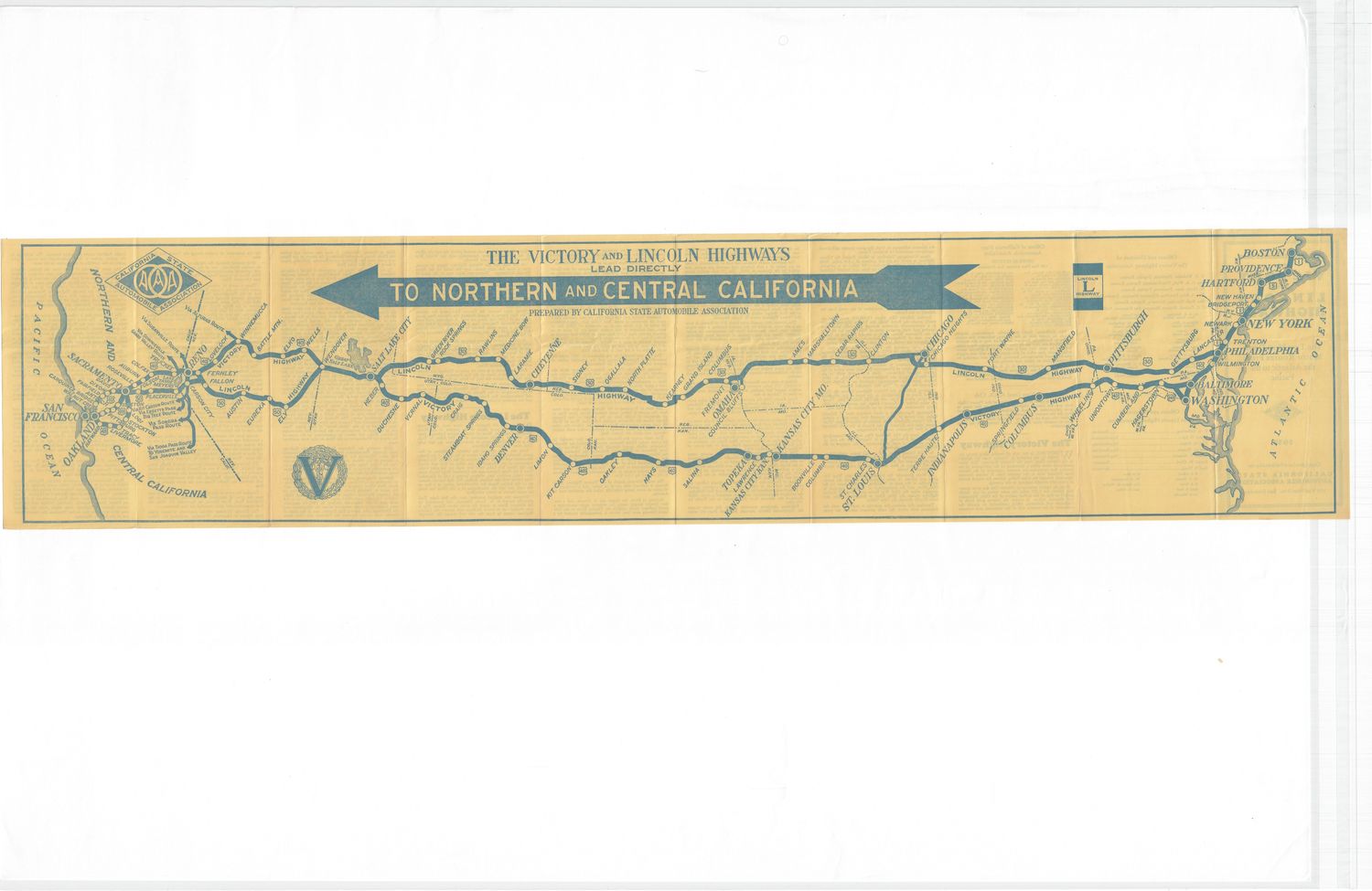 1932 Lincoln Highway Map Pamphlet from the CSAA