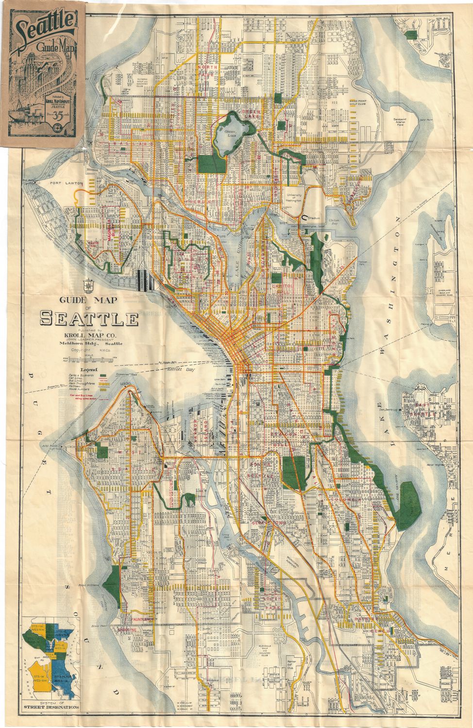 1935 Map of Seattle, Washington by Kroll under John Loacker