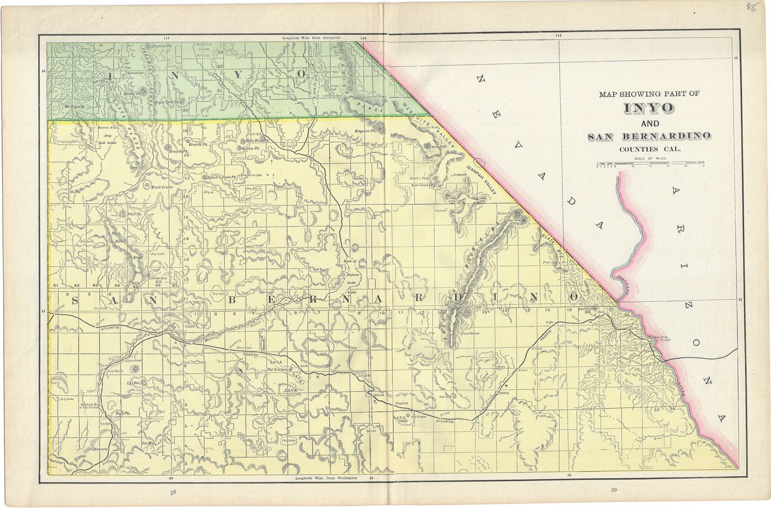 1892 Cram&#39;s Map of Inyo &amp; San Bernardino Counties