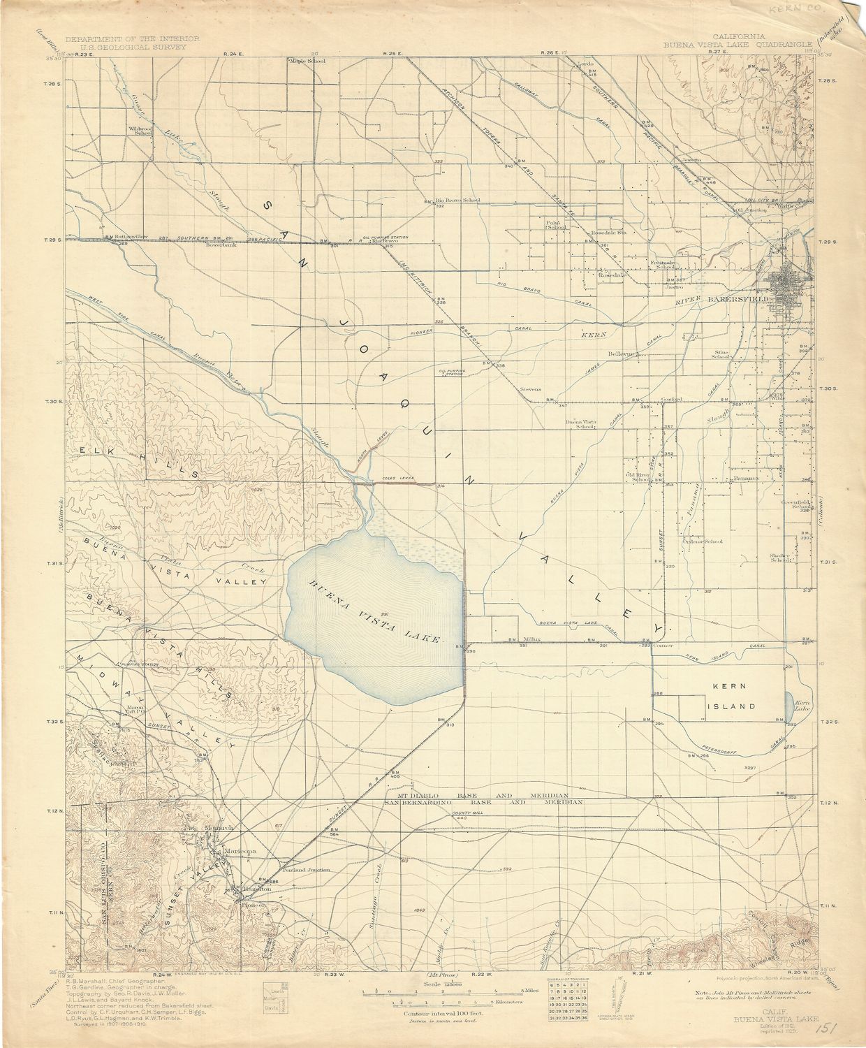 1912 Bakersfield Ca quad sheet w/ Buena Vista Lake