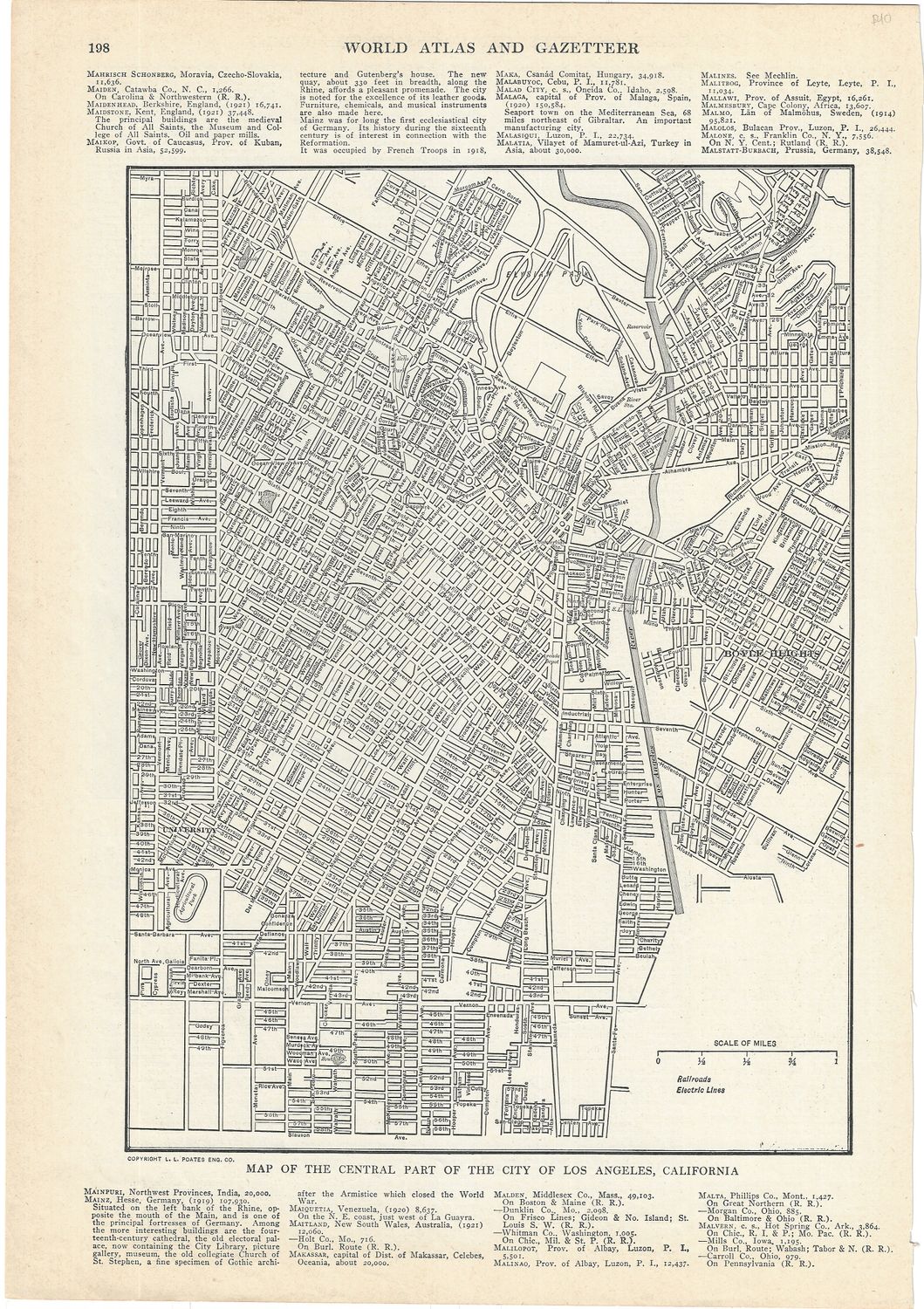 1921 Central Los Angeles, Ca from a Gazetteer by L.L. Poates