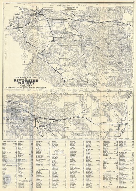 1928 Automobile Road Map of Riverside Co. by the ACSC 