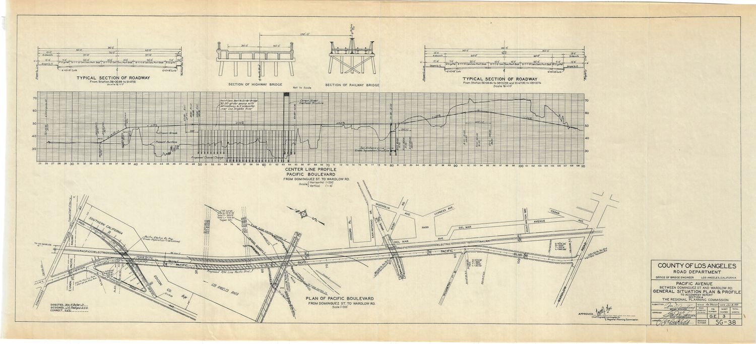 1940 Set of 4 Maps from the Los Angeles Road Dept: Carson St to San Antonio Dr