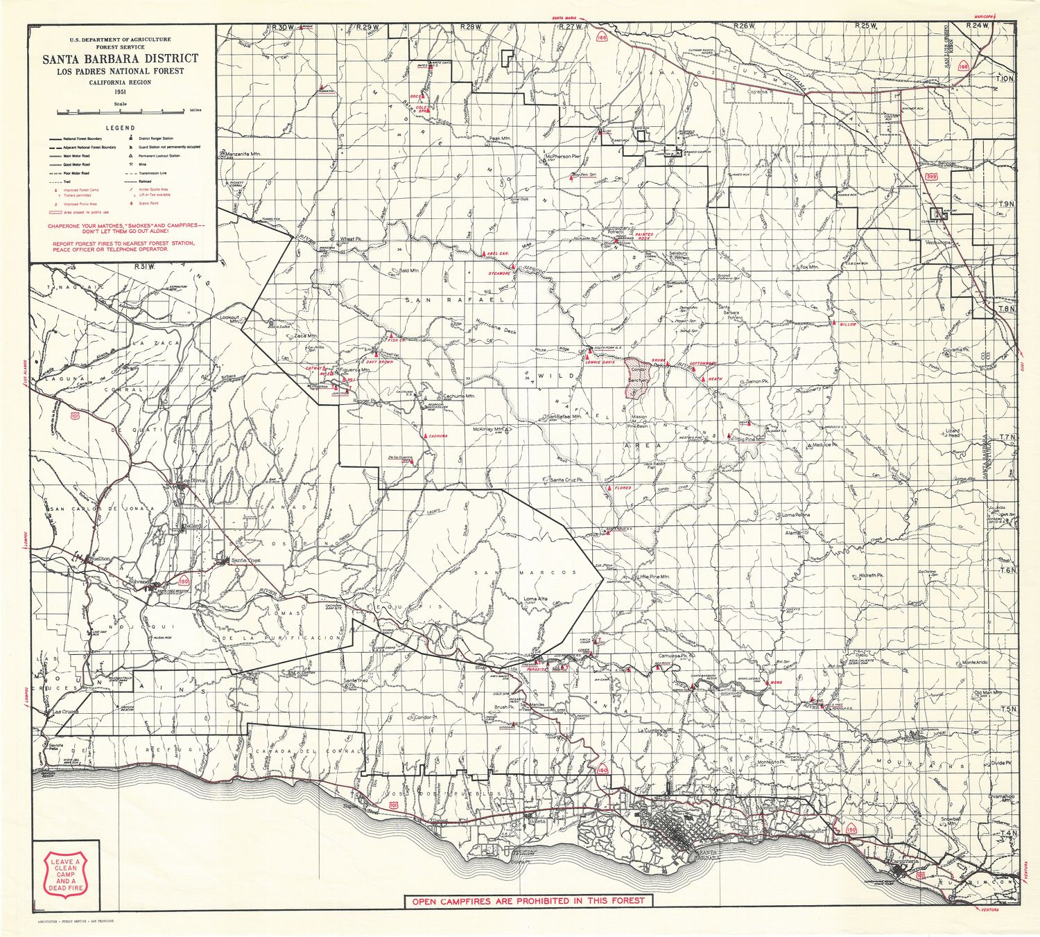 1951 Map of the Santa Barbara District by the US Forest Service