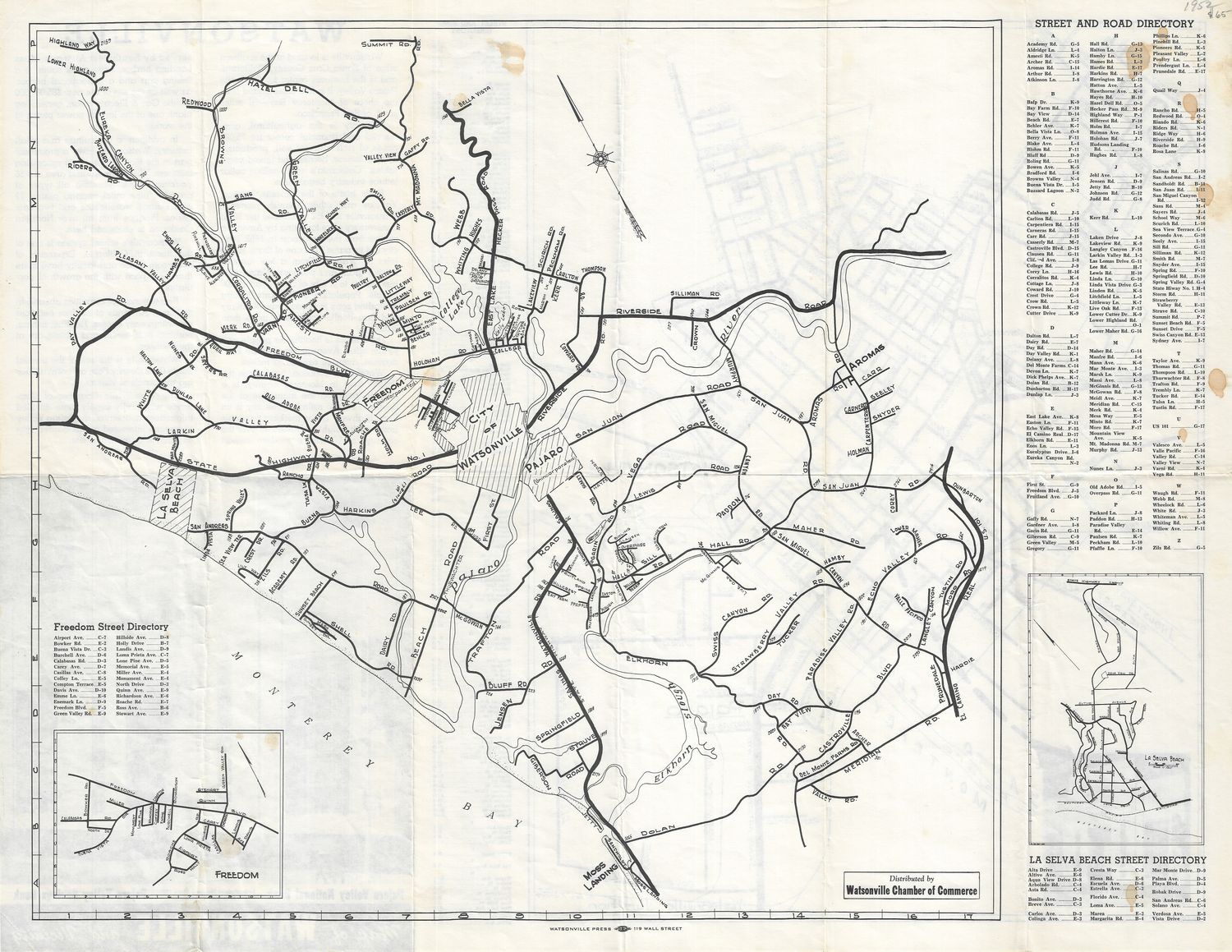 1952 Map of Watsonville &amp; Pajaro from the Chamber of Commerce