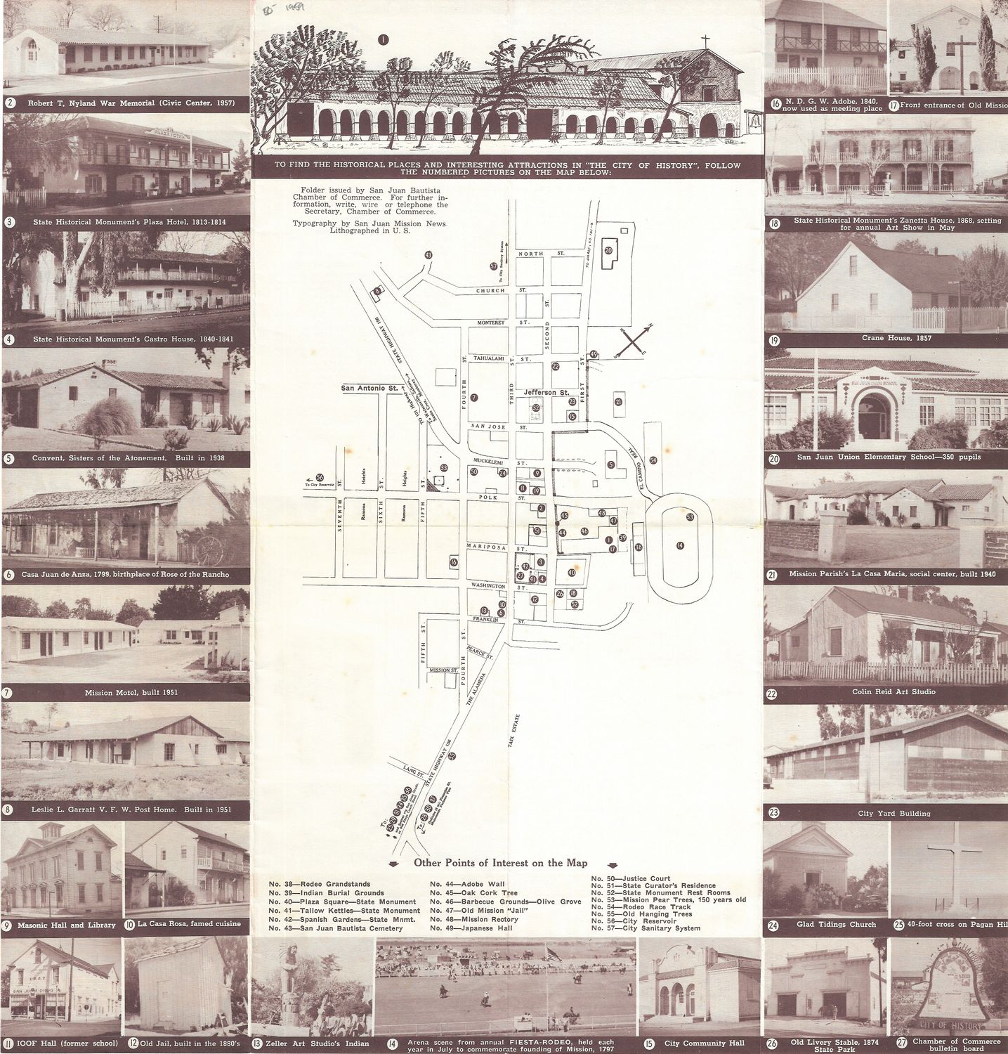 1959 Map of San Juan Bautista from the Chamber of Commerce