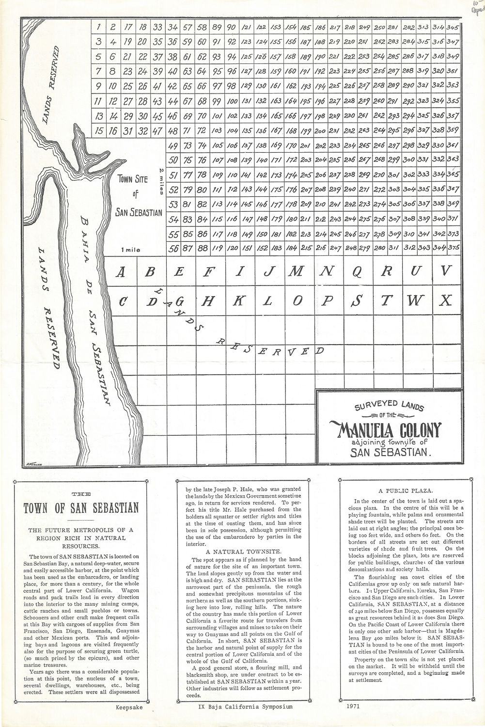 1971 Map of the Manuela Colony in San Sebastian,  Baja California, Mexico Sym.