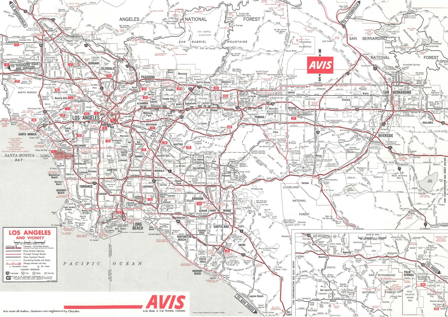 1977 Map of Los Angeles and Vicinity from Avis Car Rental