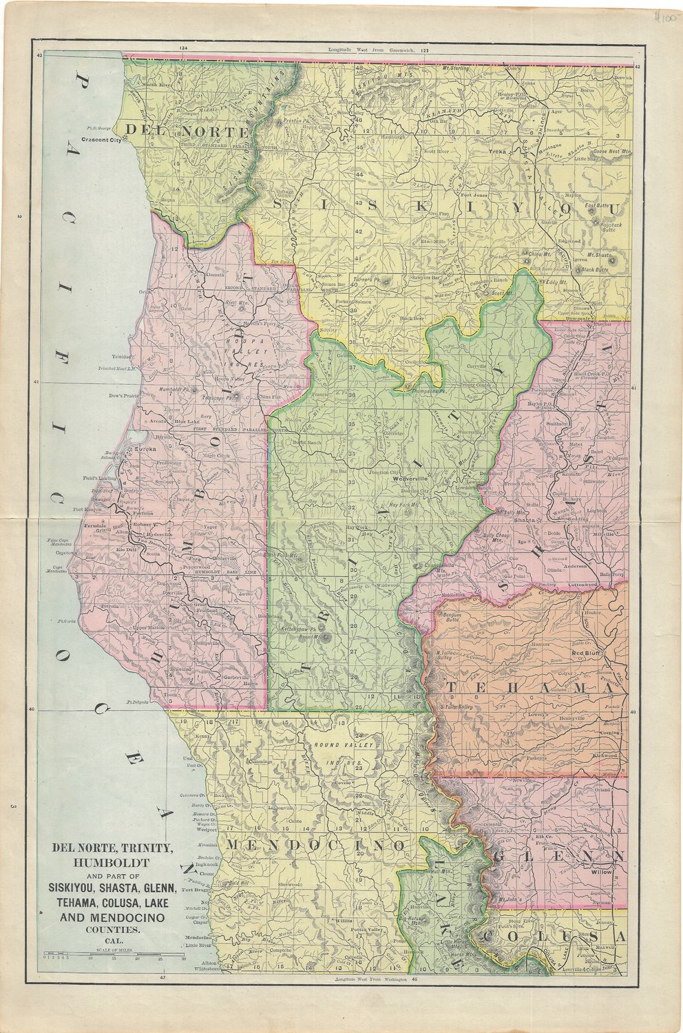 1892 Map of Del Norte, Trinity &amp; Humboldt Counties by Geo. Cram
