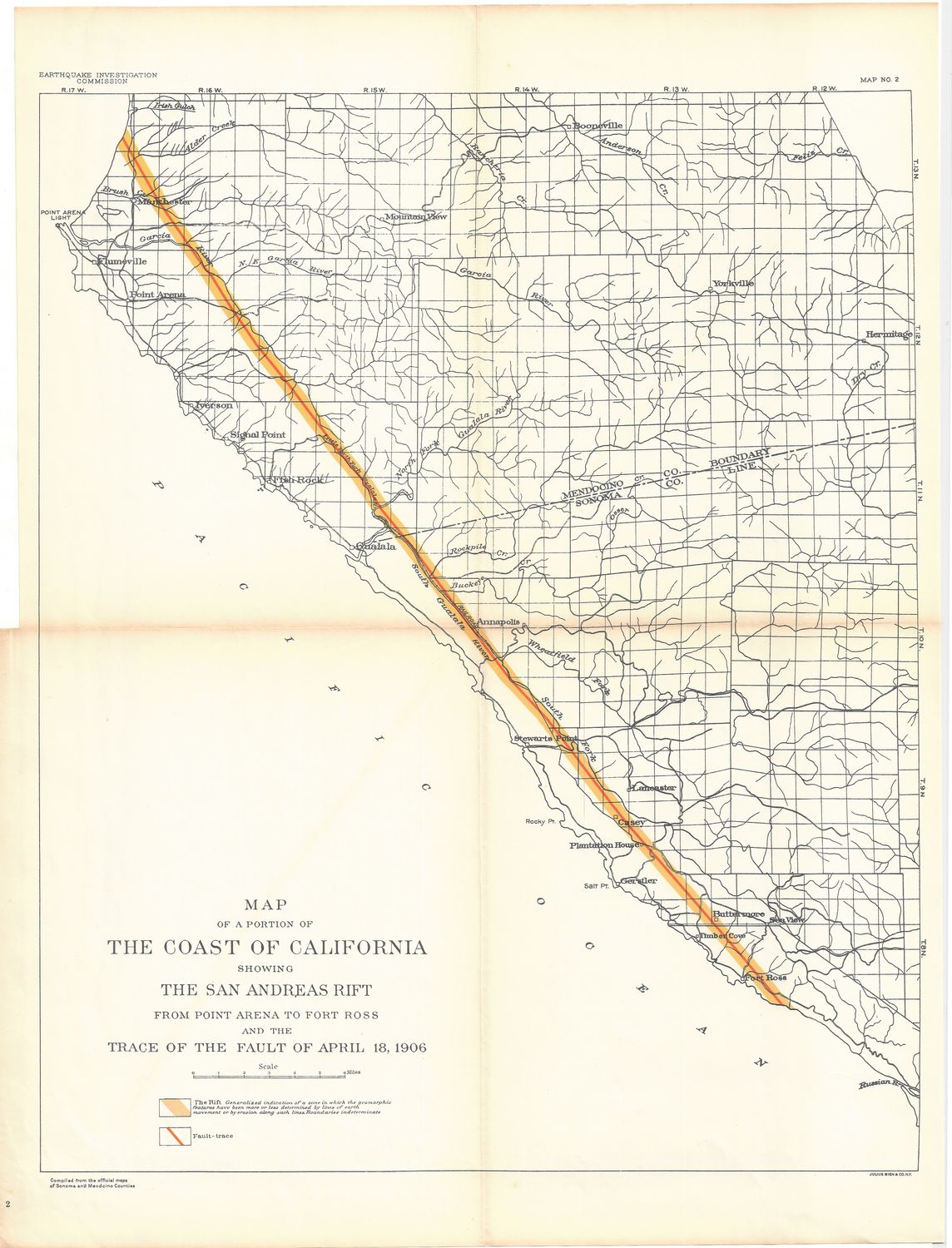 1908 EQIC Map of California Coast along the San Andreas Rift