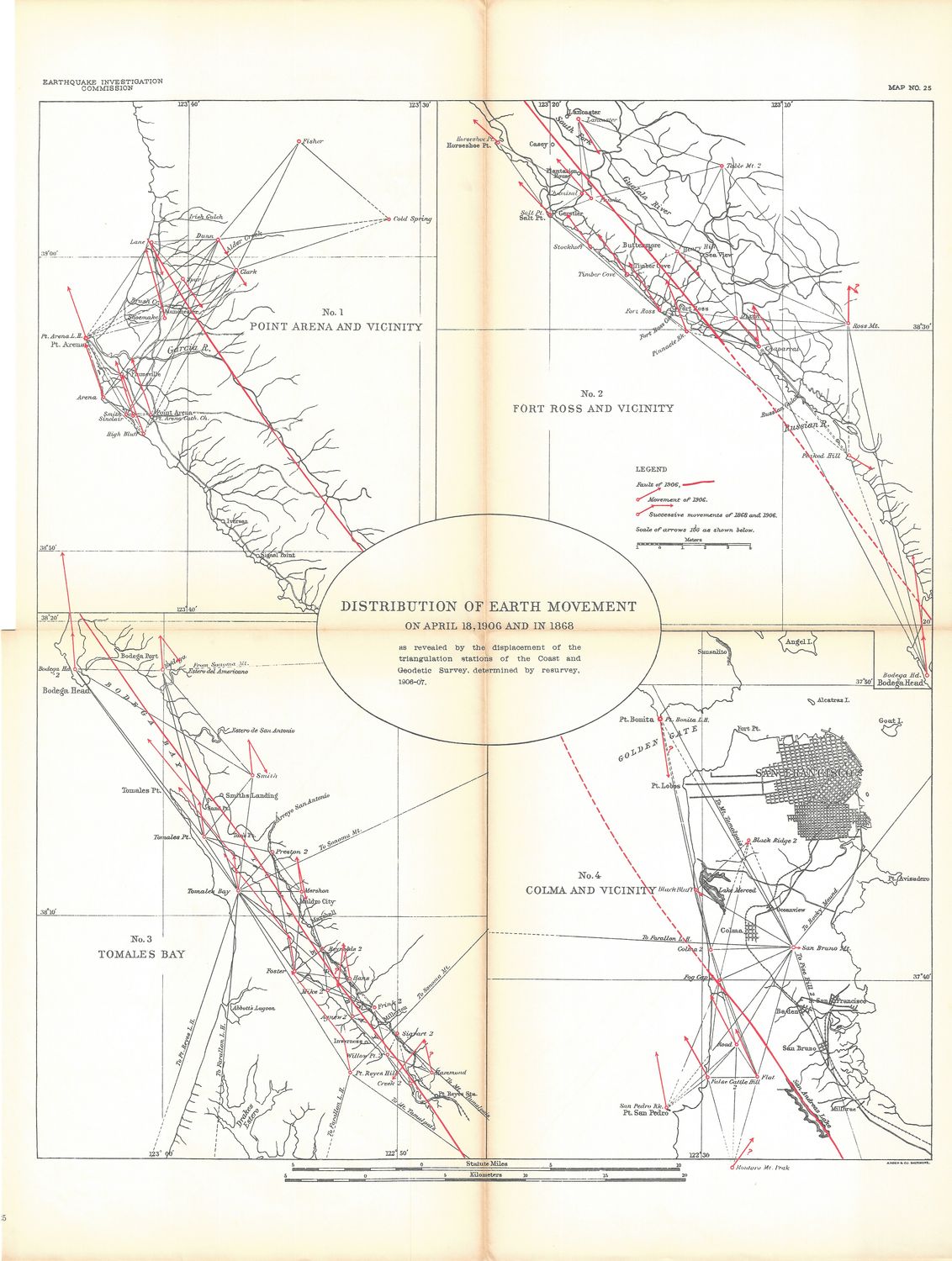 1908 EQIC Map of the Distribution of Earth Movements in 4 maps  