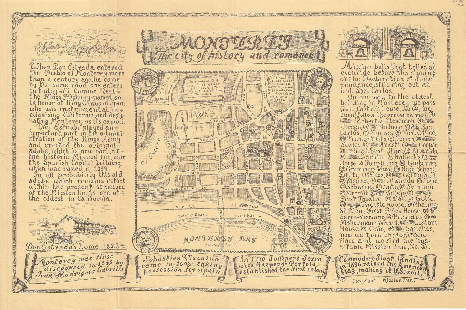 1936 Map of Monterey History &amp; Romance by Jos. Smith