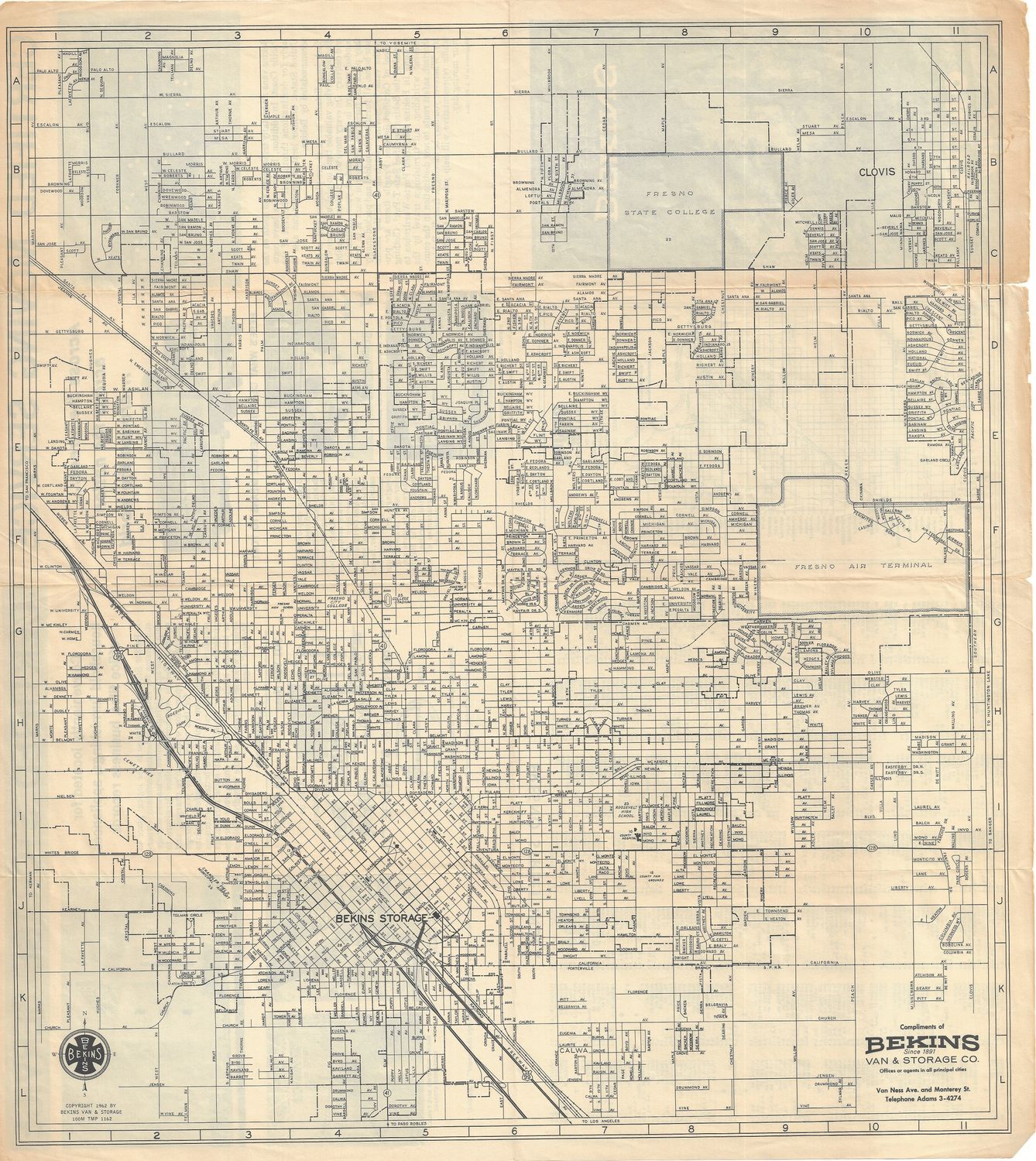 1962 Bekins Map of Fresno