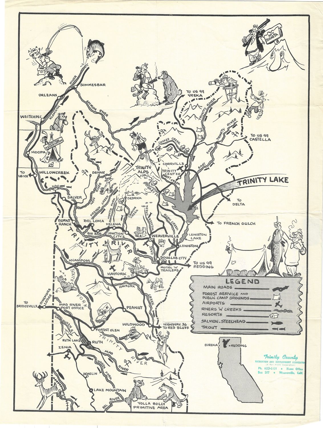 1962 Trinity County Fishing and Outdoors Guide Map
