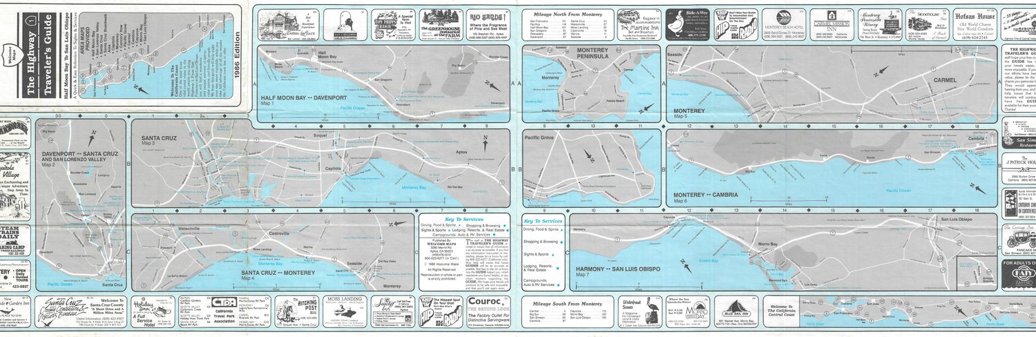 1986 Map of Highway 1- Halfmoon Bay, Santa Cruz, San Luis Obispo